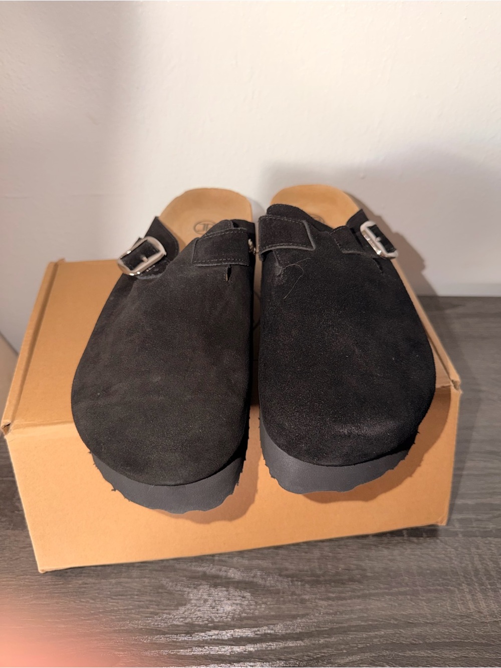 Men's Black Suede Slip-On Clog with Buckle